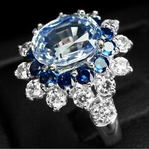 🔥6ct Tanz & Sapphire Silver Ring 925 size 6 Tanzanite blue Sapphire